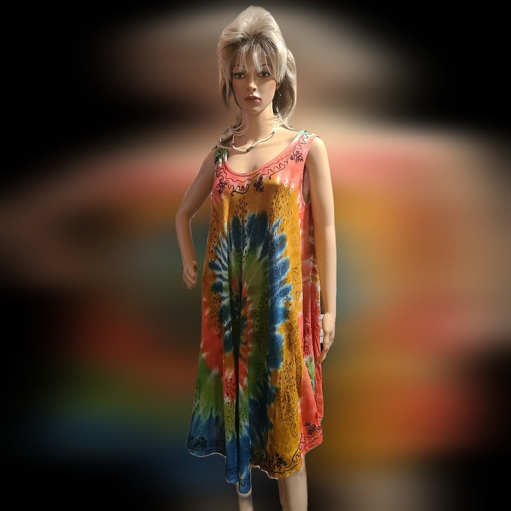 Ananda Fashion Gauze Tie-Dye Swing Dress Women's Size Universal
